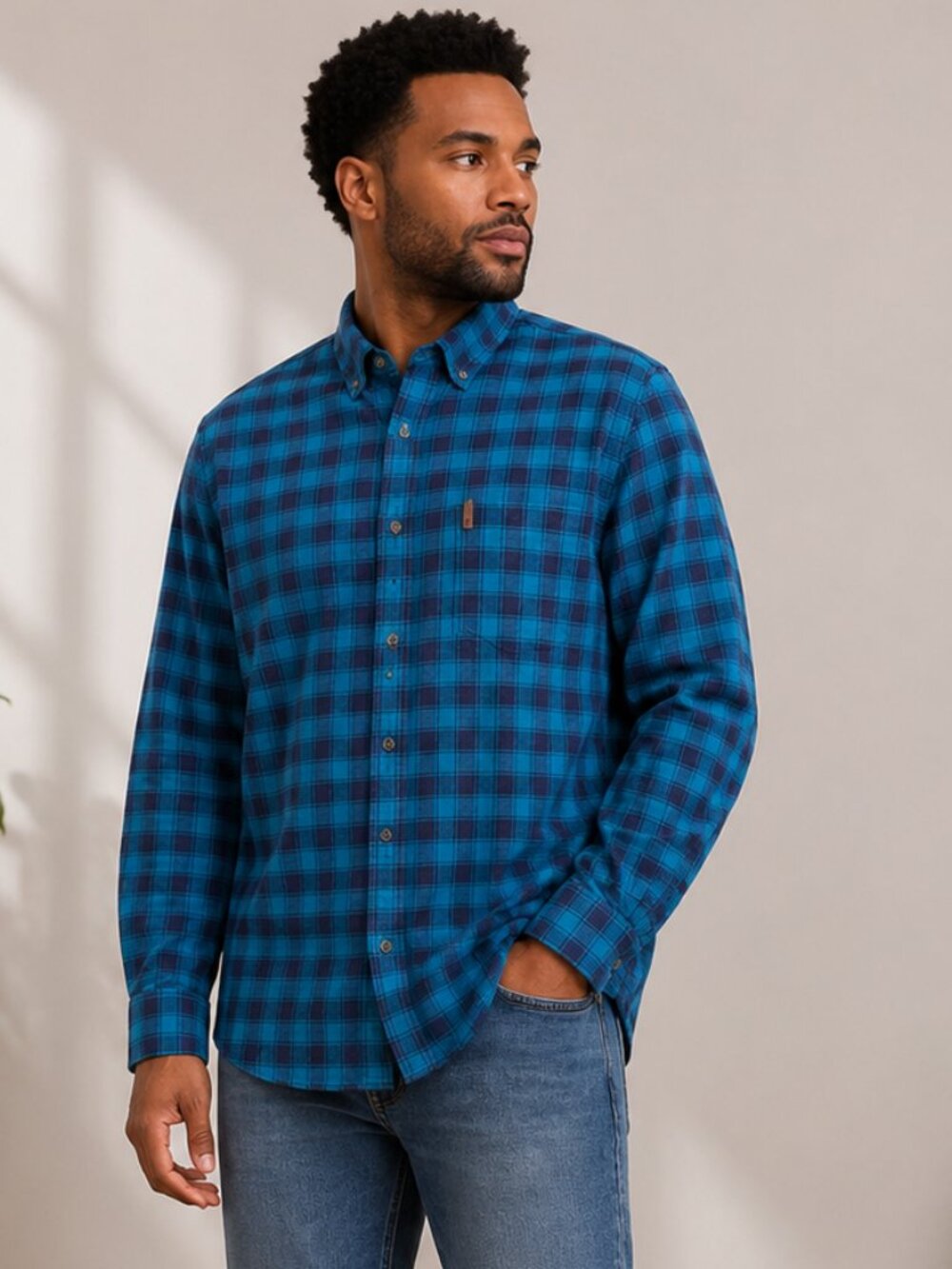 Izod Blue Plaid Casual Button Down Shirt